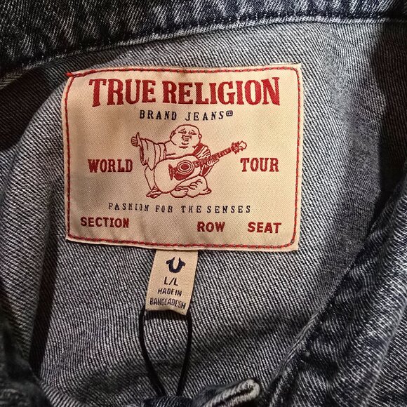 True Religion Men's Logo Taping Denim SN Jacket Tide Wash Color Size Large NWT - Picture 8 of 9